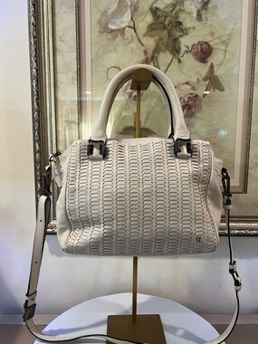Elliott Lucca Cream Woven-Texture Satchel Crossbody Bag
